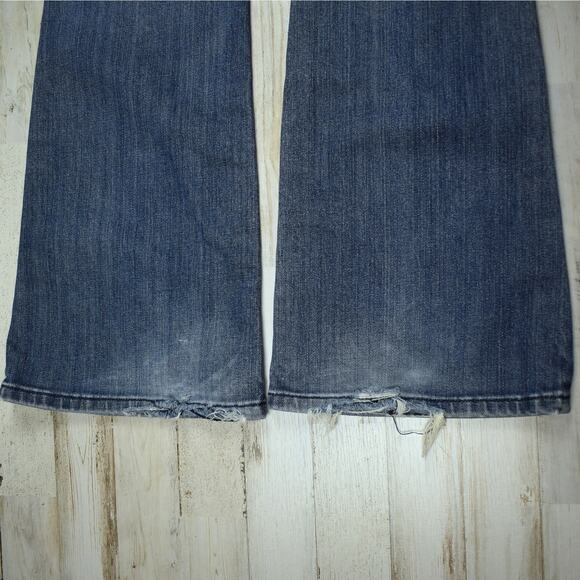 Y2K style Mudd blue stretch denim frayed low rise bootcut jeans Junior's size 9 - Picture 7 of 7
